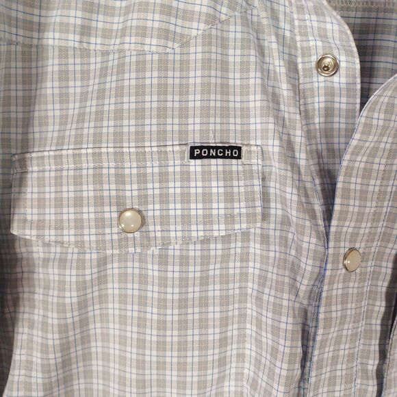 Poncho Pearl Snap Shirt Western Mens Medium Short Sleeve Double Pockets Vented - Picture 5 of 10